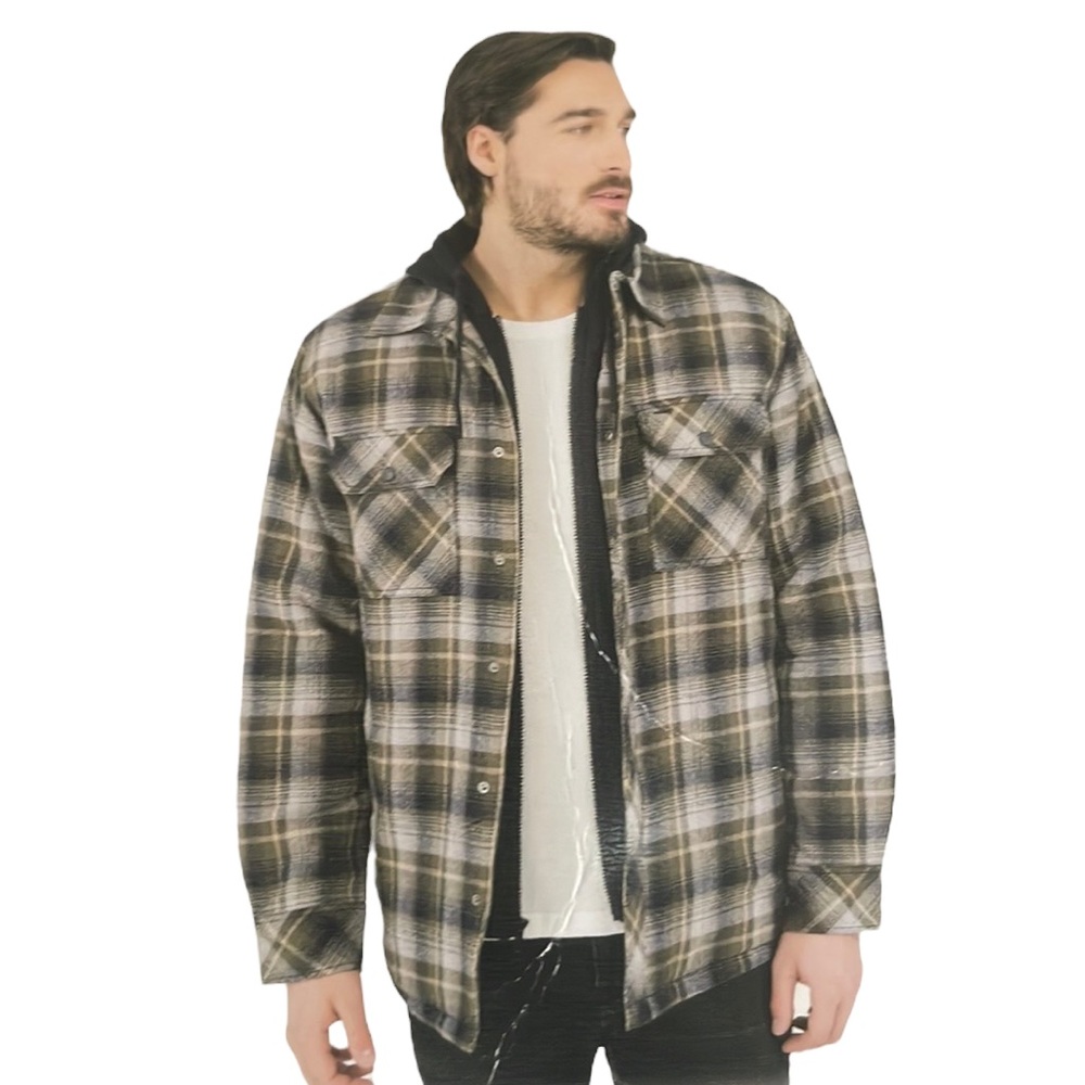 Boston Traders  - Quilted Lining Flannel Hoodie Shirt Jacket